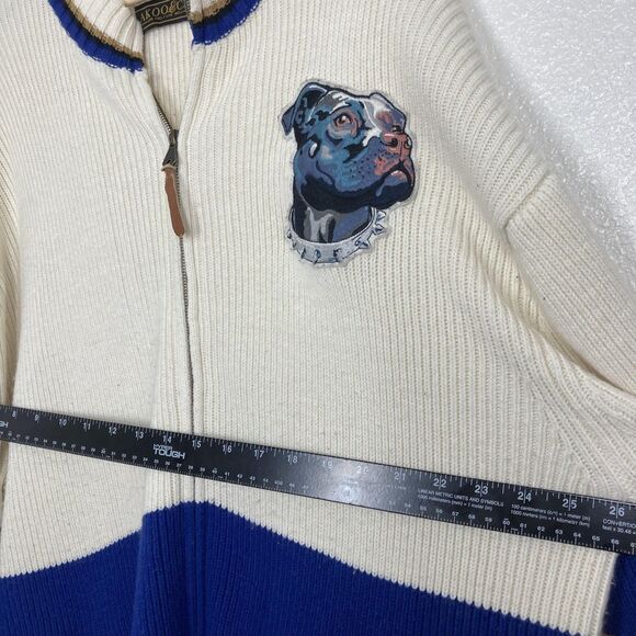 Akoo & Co Sweater Mens 4XL Blue cream Black Full Zip Knit Dog Patch Elbow Pads - Picture 6 of 16